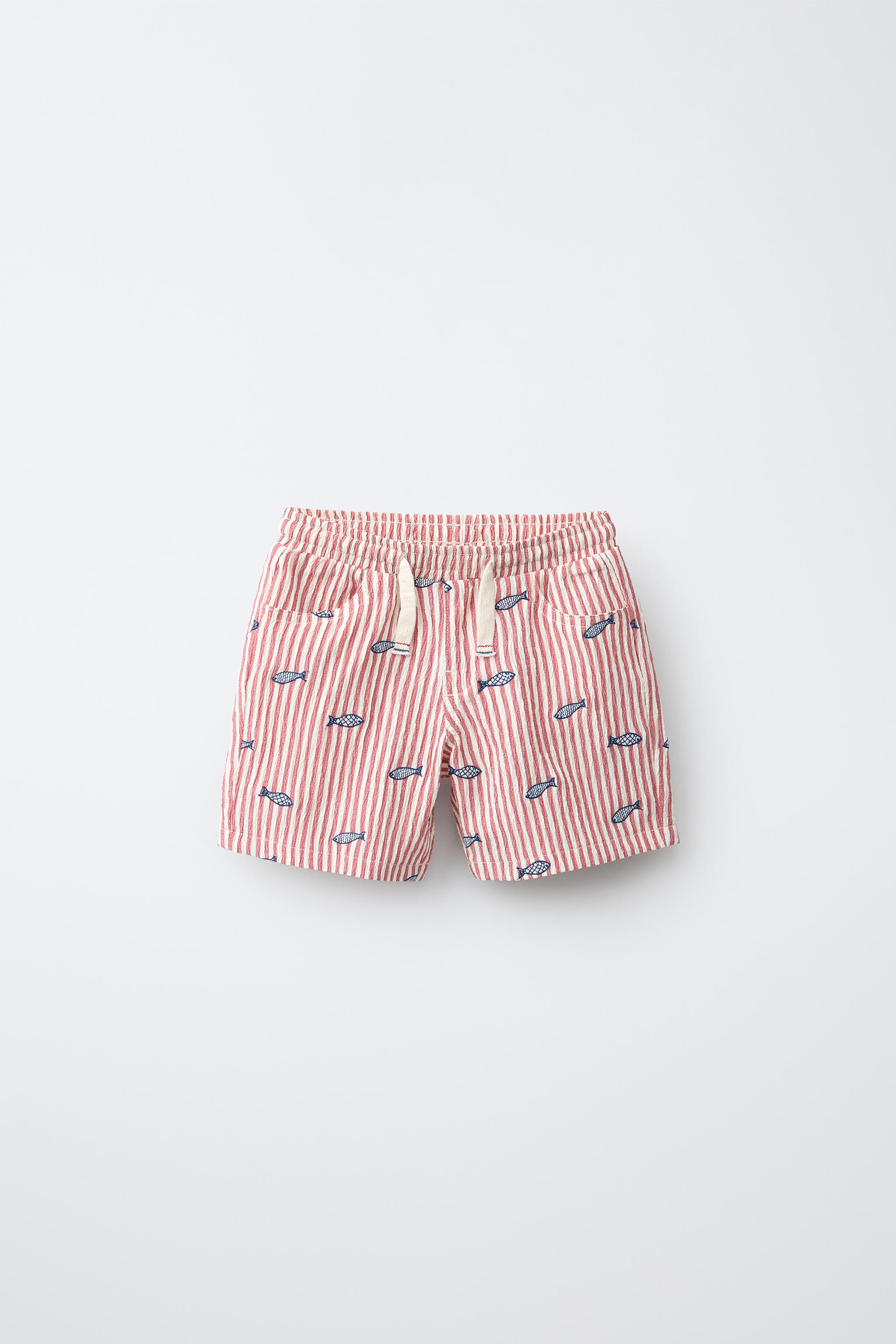 SHORT SEERSUCKER RAYURES BRODERIE POISSONS